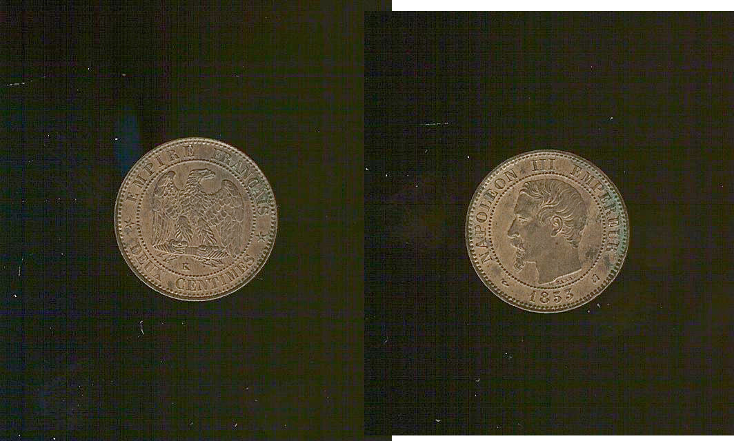 Deux centimes Napoléon III, tête nue 1853 Bordeaux  SUP